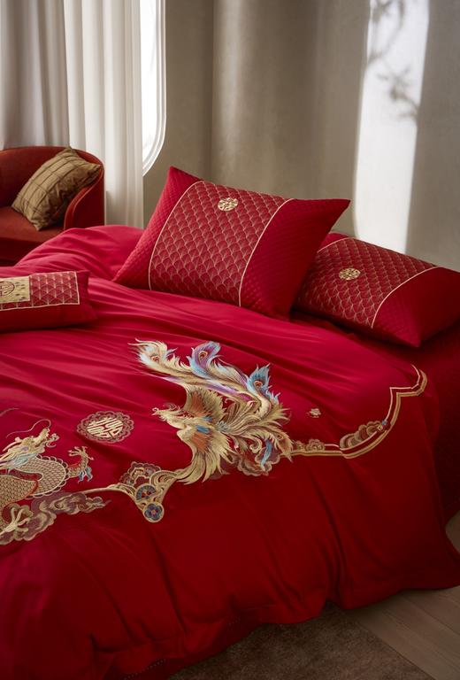 2026新款 婚庆纯棉刺绣四件套-龙凤贺彩（金） 商品图6