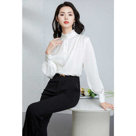 「高货kbnq」全新升级【铂金会员413/天猫559/差价146】(11920)洛诗琳法式木耳边真丝衬衫女2026春季新款通勤真丝上衣 商品图3