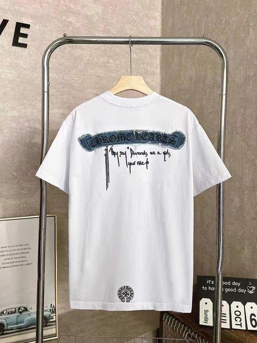 F031202春夏新款男女同款水洗磨破工艺 logo牛仔贴布刺绣短袖T恤 商品图5
