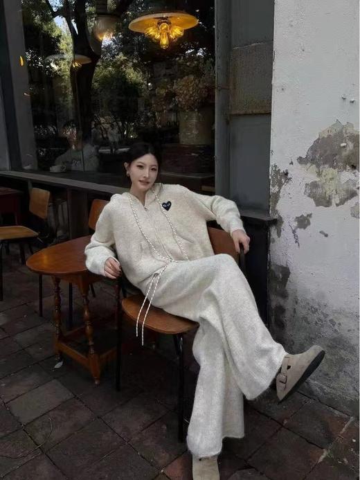 F031205温柔松弛宽松日常高腰垂顺休闲居家慵懒随性针织连帽套装 商品图6