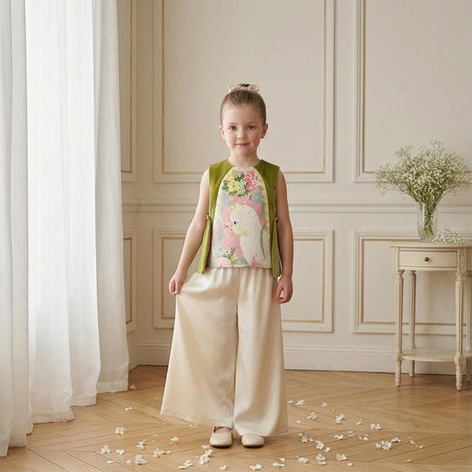 年衣童装儿童马甲春季新款女童中式古风汉服唐装春意融融马甲N1261029A05 商品图3