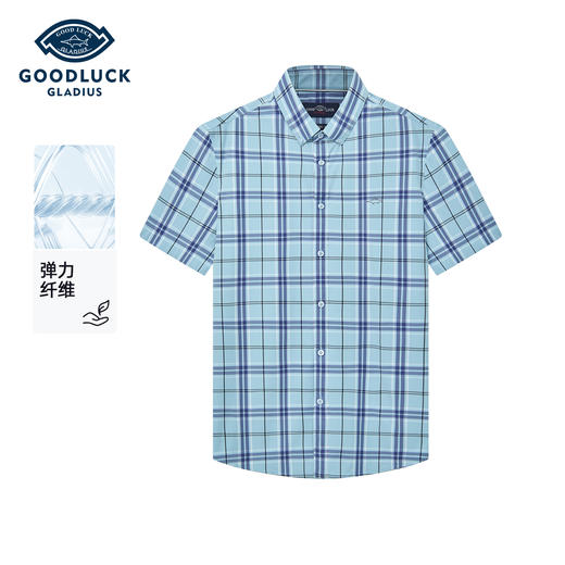 【高弹】德鲨休闲短袖格子衬衫男青年2026夏新款打底上衣弹力衬衣 商品图0