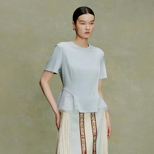 【林栖设计小店】凉风荷语|手钩贝壳牌多色桑蚕丝蕾丝飞片2026夏新款T恤1962184 商品图9