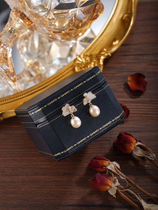 子佩集【幸好相遇】银S925珍珠惜王妃耳钉【E3913】双色银杏叶2602 商品图8