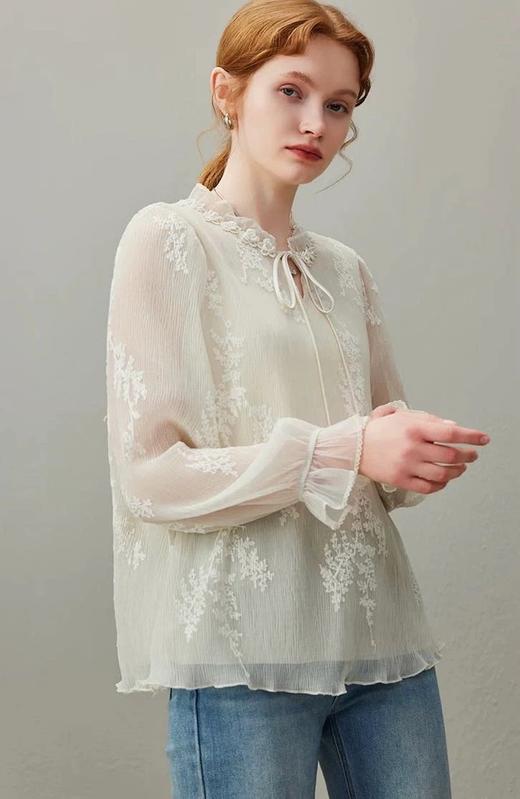 【服饰/饰品】浮花柔衫～重工微皱线绣肌理感小衫 C127065 商品图4
