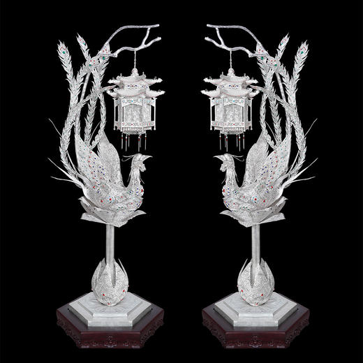 子佩集S999银手工银花丝【凤鸣朝阳宫灯银花丝摆件】大师工坊原创设计（一对）2506 商品图0