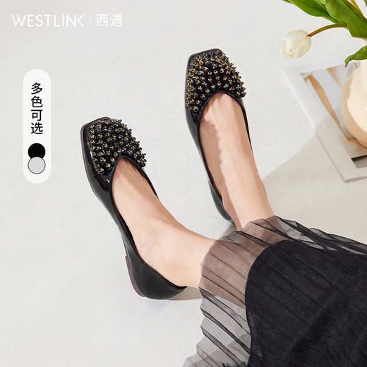 西遇平底单鞋女2026春季新款水钻仙女风气质一脚蹬软底方头小皮鞋V0166277 商品图0