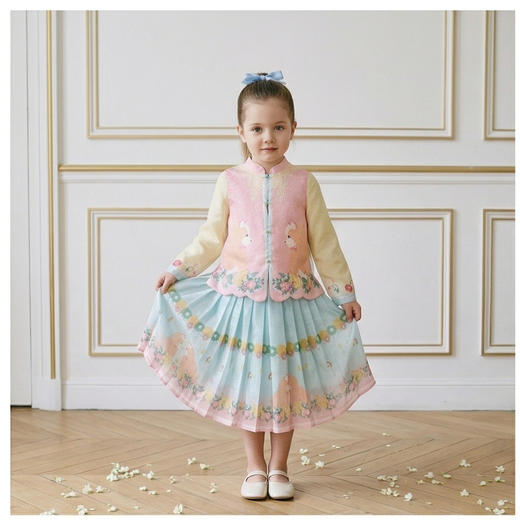 年衣童装儿童中式套装春季新款女童改良汉服两件套春意融融中式套装N1261062D02 商品图3