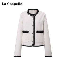 拉夏贝尔/La Chapelle挺括有型~复古圆领撞色边饰气质短款上衣外套女春季
