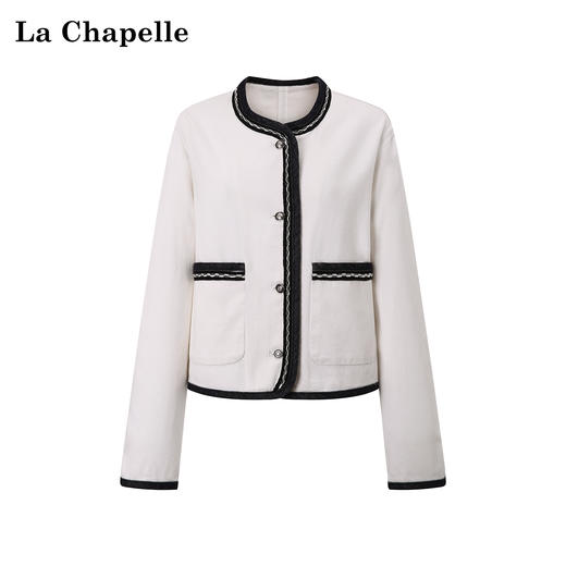 拉夏贝尔/La Chapelle挺括有型~复古圆领撞色边饰气质短款上衣外套女春季 商品图0