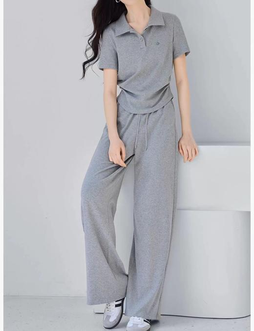 F031220春夏季新款灰色polo衫短袖阔腿卫裤两件套 商品图1
