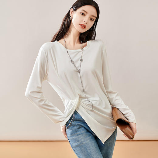 剩S 芳外新款不规则设计感打底衫长袖简约休闲上衣8T23CT1034 商品图1