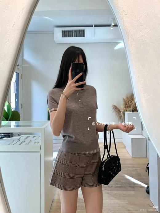 F031210泰兰德同款假两件格纹拼接不规则下摆短袖羊毛针织衫 商品图7