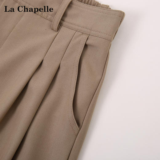 天猫同步【简约高级感】拉夏贝尔/La Chapelle通勤百搭阔腿裤微弹半松紧压褶卷边显瘦休闲裤 商品图2