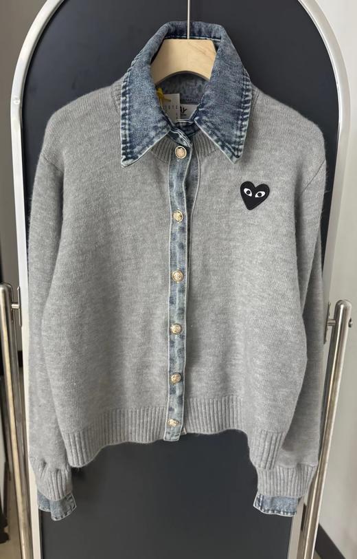 F031215针织拼接牛仔衬衫翻领假两件开衫短款外套 商品图10