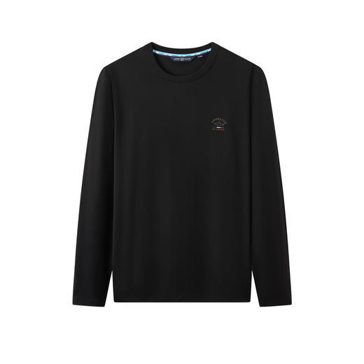 德鲨男士黑色长袖圆领T恤2026春季新款休闲弹力打底上衣体恤衫男 商品图1