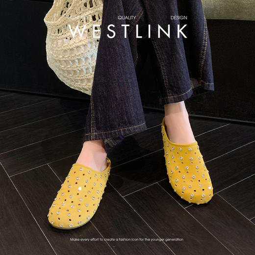 【限时秒杀】西遇包头半拖鞋女2026春夏季新款水钻镂空透气一脚蹬勃肯鞋凉拖鞋V0066321 商品图1