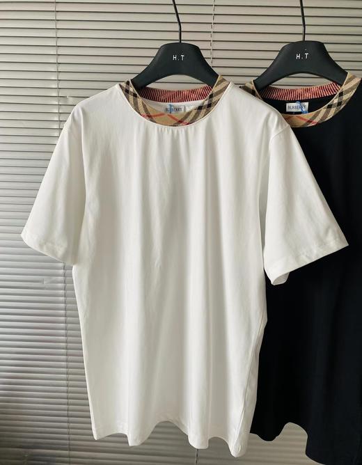 F031264简约基础款tee领口格纹撞色圆领休闲正肩短袖 商品图8