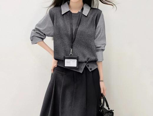 F031222春季新款气质减龄百搭宽松显瘦针织假两件上衣 商品图14