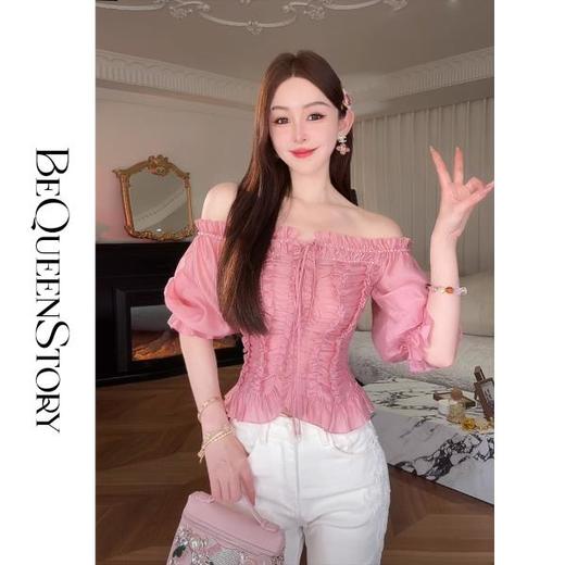 【孤品样衣，不退不换】【布拉格甜心】轻奢精致钉珠压褶木耳边天丝上衣成人新款女 商品图0