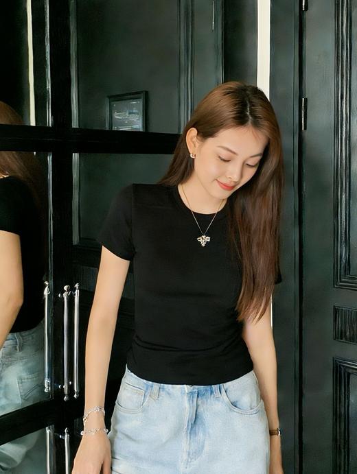 韩国单~简约经典拼接纯色过肩T恤 商品图5