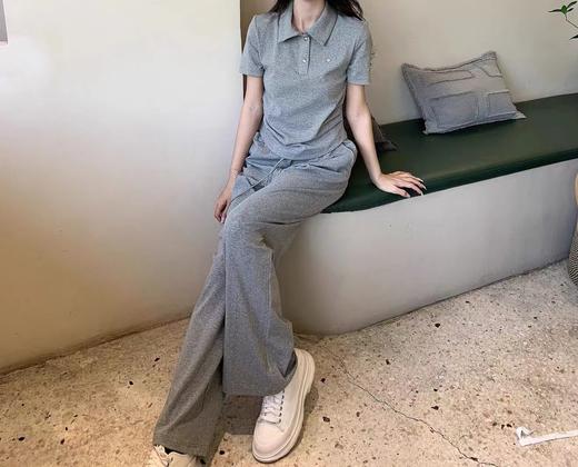 F031220春夏季新款灰色polo衫短袖阔腿卫裤两件套 商品图7