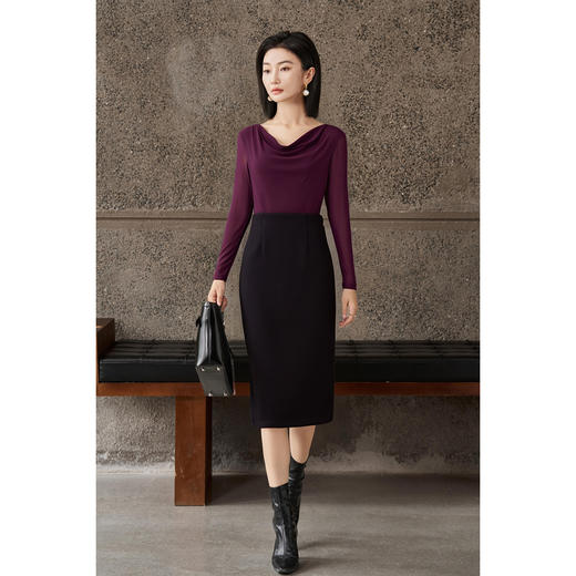 剩S/M/L/XL 西梅紫荡领长袖T恤5J25CT4396 商品图4