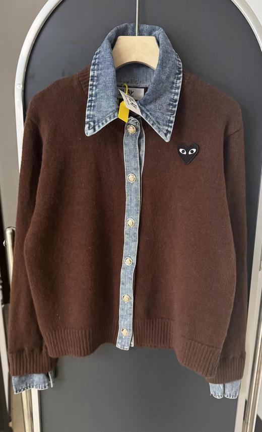 F031215针织拼接牛仔衬衫翻领假两件开衫短款外套 商品图12