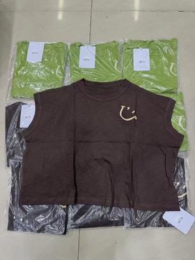 F031216笑脸印花M型宽松罩衫竹节棉T恤夏季舒适透气上衣