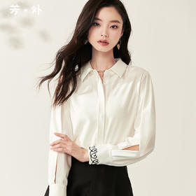 剩 米思阳新款气质职业镂空袖衬衣宽松白色翻领衬衫上衣女8T23AC0214