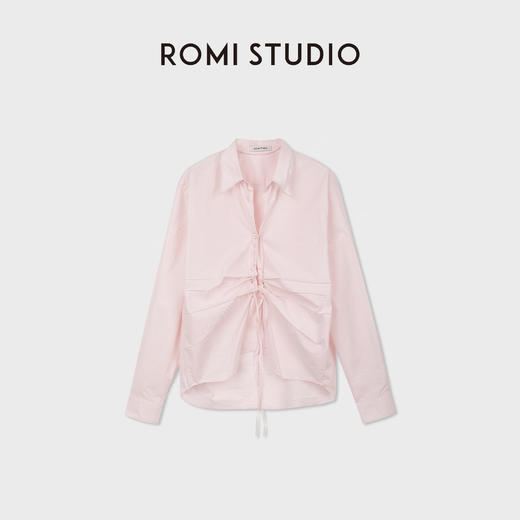 ROMI STUDIO全棉肌理感亲肤洗水抽褶翻领宽松开襟衬衫 RWCSSG7213 商品图2
