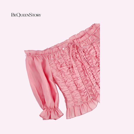 【孤品样衣，不退不换】【布拉格甜心】轻奢精致钉珠压褶木耳边天丝上衣成人新款女 商品图3