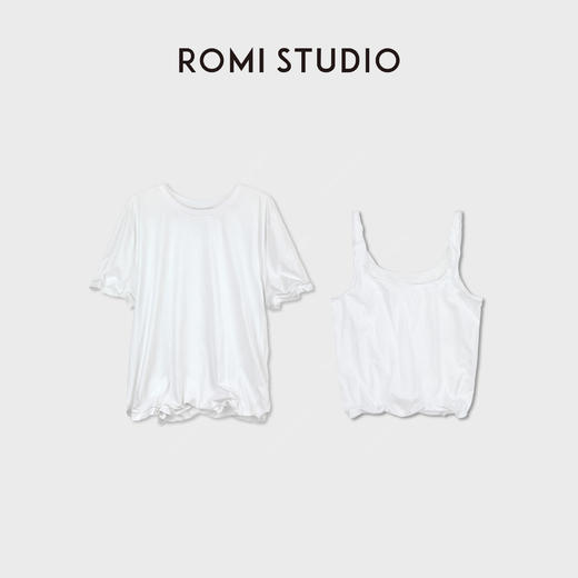ROMI STUDIO100%棉砂洗加软宽松卷边铝丝打底内搭背心&短袖T恤RWCSSG7365 商品图0