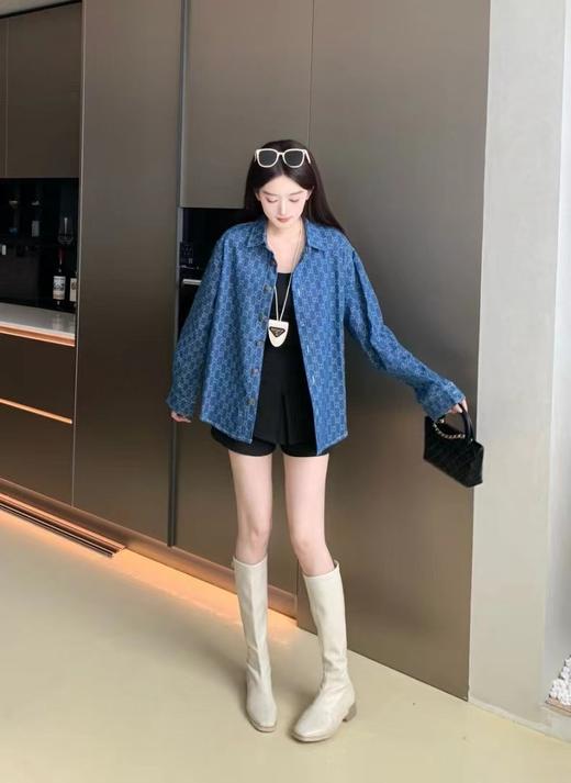 F031254新款满印双G字母单排扣情侣款洗水牛仔衬衫上衣外套 商品图4