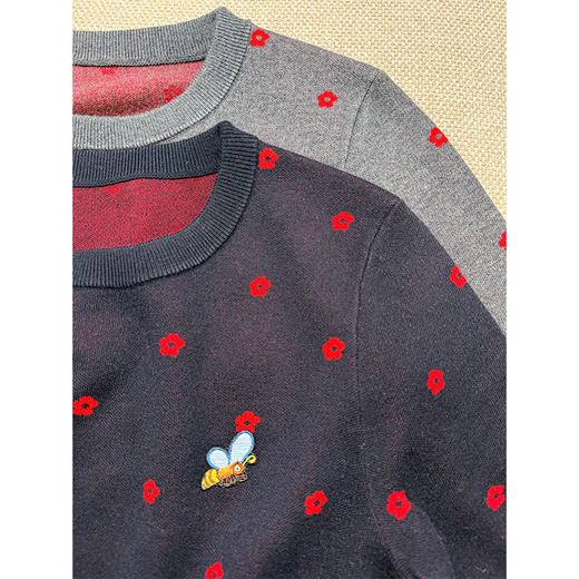 那些花儿 小禾同款羊毛混纺 圆领针织短袖T 蜜蜂刺绣宽松版型 双面织法 克重重磅 商品图4