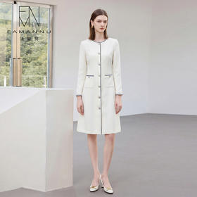 IWY/春季新款米白色西装连衣裙女气质时尚珠宝设计师正装裙Q1306