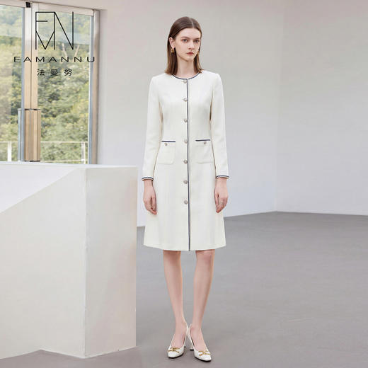 IWY/春季新款米白色西装连衣裙女气质时尚珠宝设计师正装裙Q1306 商品图0