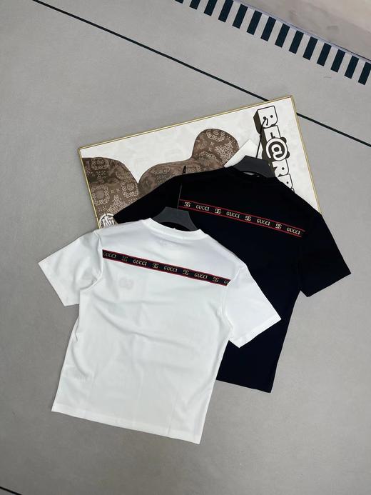 F031245徽标刺绣定织定染logo圆领情侣后背织带短袖T恤 商品图4