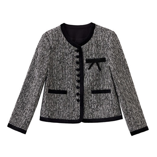 「自」全新升级【铂金会员266/天猫359/差价93】(01551)洛诗琳气质拼接圆领小香风外套2026春季时尚百搭通勤短上衣 商品图4