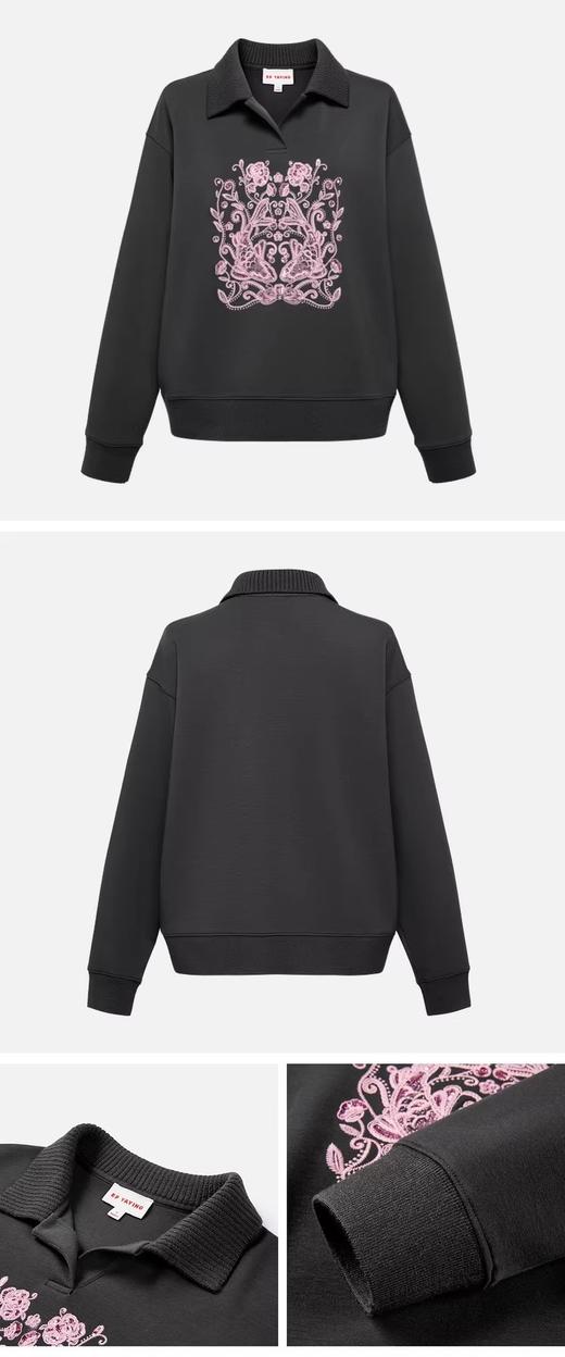 【锦上添花】雅y同款天丝羊毛空气层重工刺绣翻领套头卫衣 商品图4