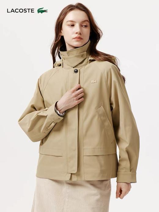 点此购买 鳄鱼春秋季女士小标撞色翻领风衣外套 bk 342014 商品图2