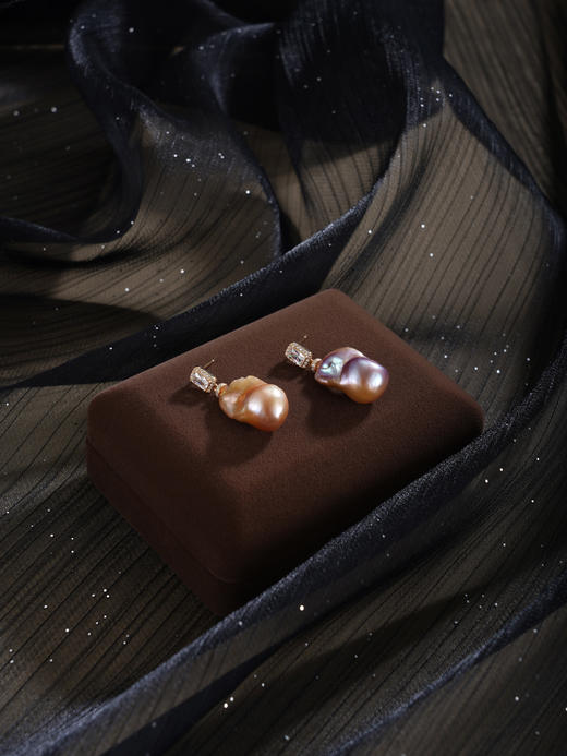 子佩集【潮汐华颂】银S925珍珠惜王妃耳钉【W7483】双色巴洛克方块2602 商品图8