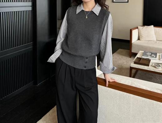 F031222春季新款气质减龄百搭宽松显瘦针织假两件上衣 商品图7