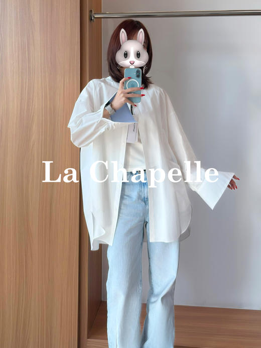 天猫同步【慵懒氛围感】拉夏贝尔/La Chapelle宽松舒适百搭撞色衬衫女显瘦通勤单排扣开叉长袖衬衣 商品图5