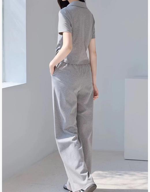 F031220春夏季新款灰色polo衫短袖阔腿卫裤两件套 商品图8