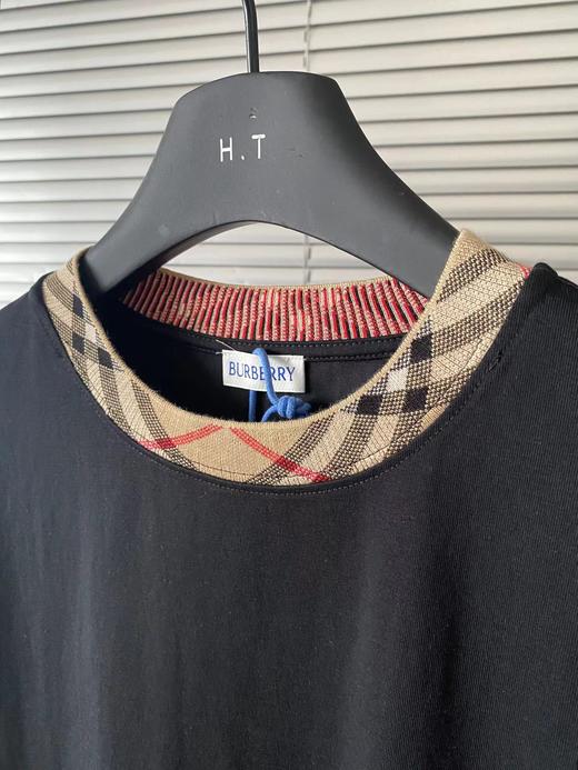 F031264简约基础款tee领口格纹撞色圆领休闲正肩短袖 商品图5