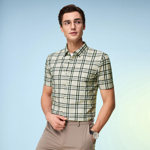 【高弹】德鲨短袖格子衬衫男青年2026夏季新款打底上衣男弹力衬衣 商品图1