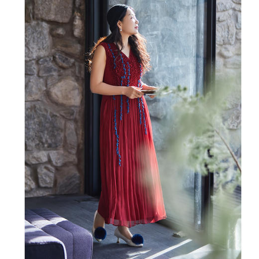 【林栖设计小店】植物染色|手工花边拼桑蚕丝多色2026夏新款纯棉连衣裙1962039 商品图0