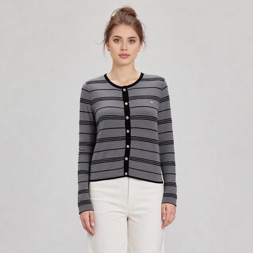 依莎 撞色条纹针织开衫 商品图0