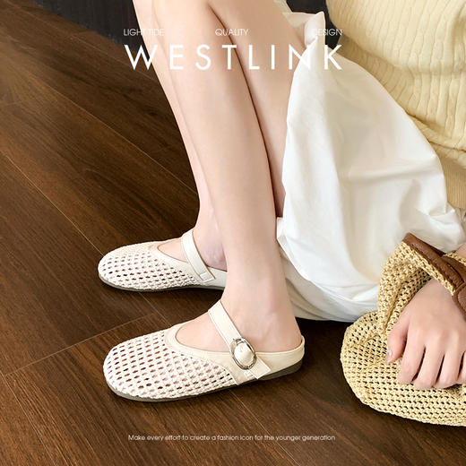 【限时秒杀】西遇镂空玛丽珍鞋女2026春夏季新款编织一字带单鞋平底透气半拖鞋V0066322 商品图1